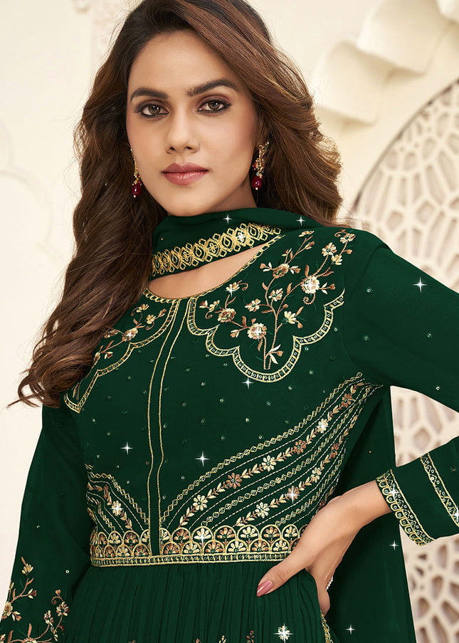 Green and Gold Embroidered Palazzo Suit