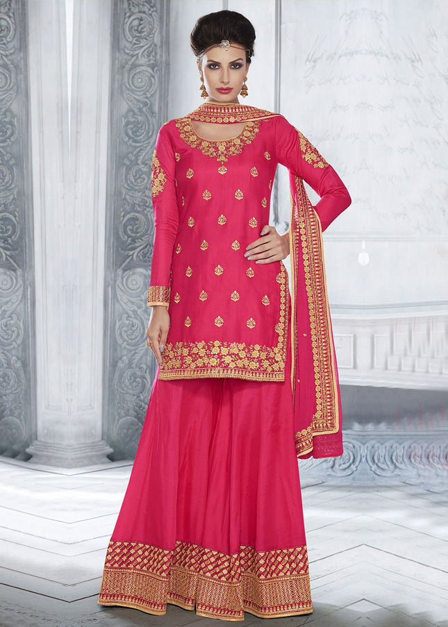 Pink and Gold Embroidered Sharara Suit