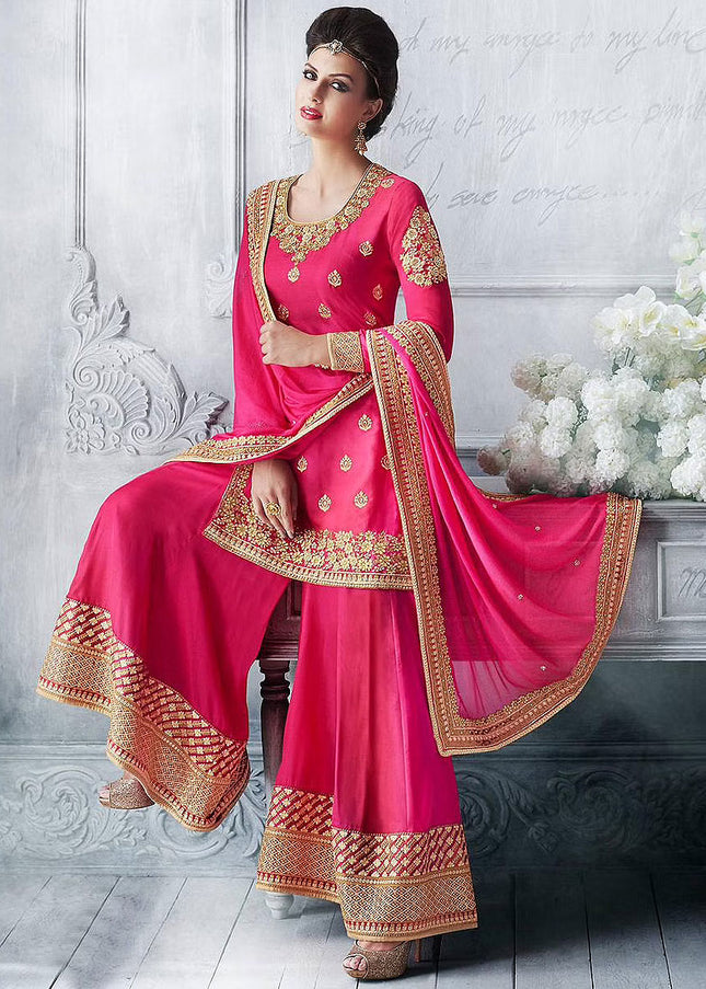 Pink and Gold Embroidered Sharara Suit