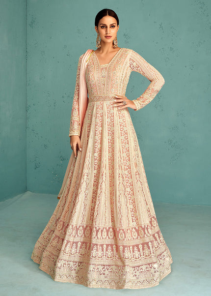 Light Pink and Gold Embroidered Anarkali