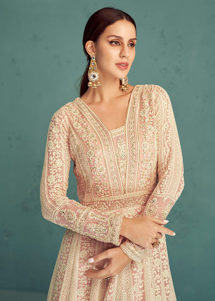 Light Pink and Gold Embroidered Anarkali