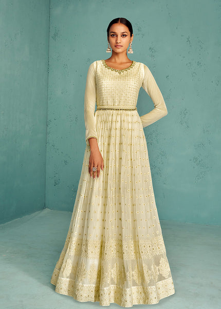 Cream and Gold Embroidered Anarkali
