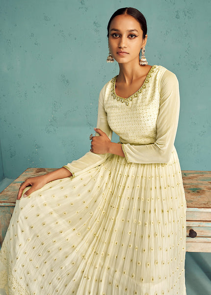 Cream and Gold Embroidered Anarkali
