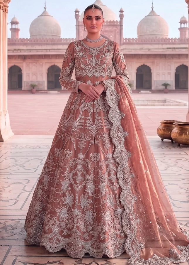 Peach Embroidered Anarkali Gown