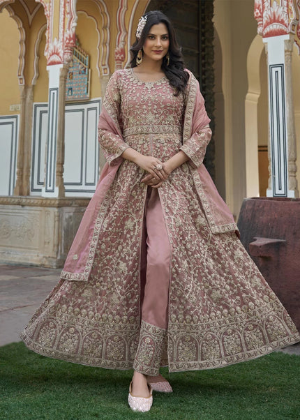 Mauve Embroidered Pant Style Anarkali