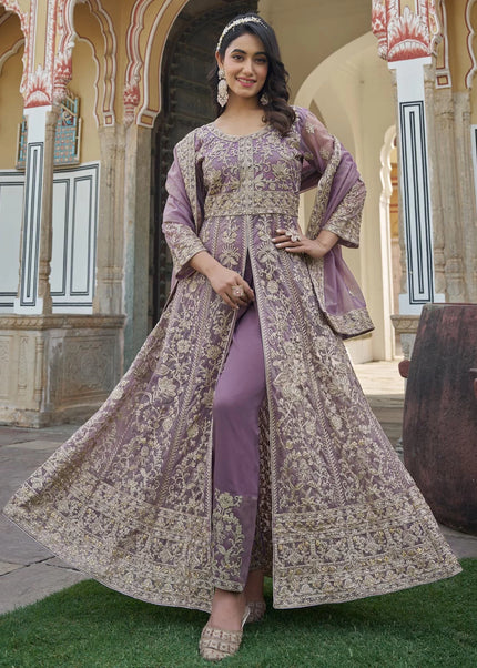 Lavender Embroidered Pant Style Anarkali