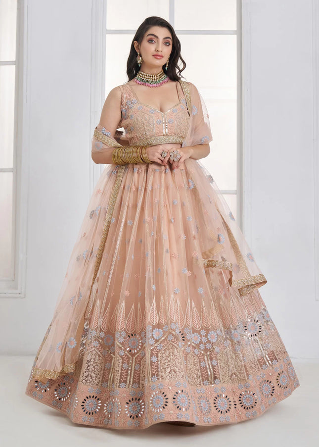 Peach Embroidered Lehenga Choli
