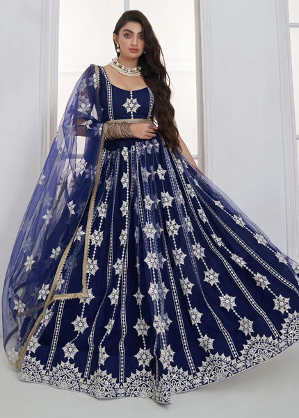 Navy Blue Embroidered Lehenga Choli