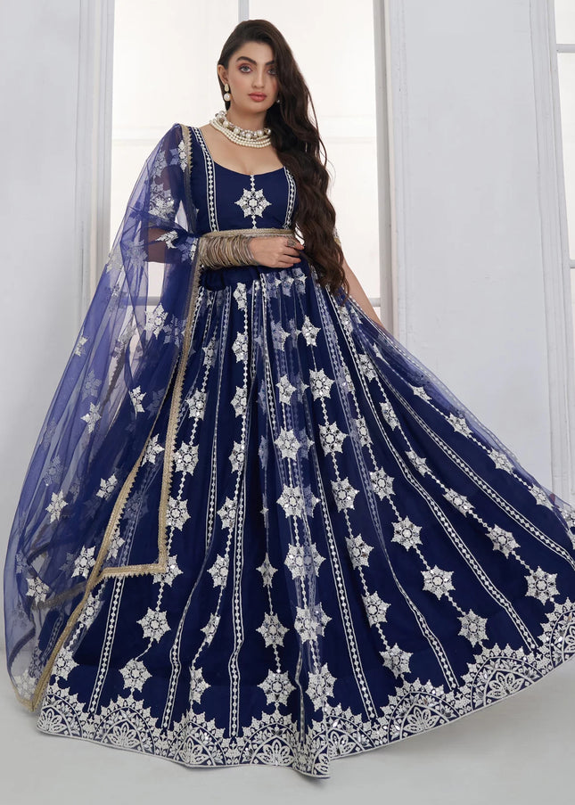 Navy Blue Embroidered Lehenga Choli
