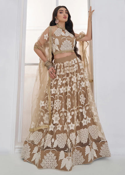 Brown Embroidered Lehenga Choli