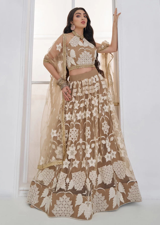 Brown Embroidered Lehenga Choli