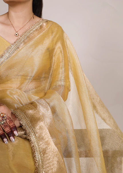 Yellow Embroidered  Saree