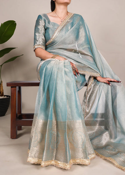 Sky Blue Embroidered Saree