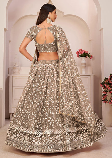 Brown Embroidered Lehenga Choli