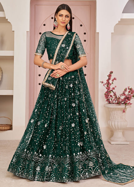 Green and Gold Embroidered Lehenga