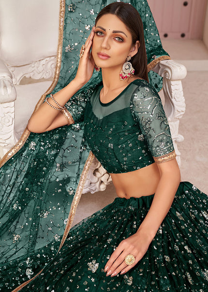 Green and Gold Embroidered Lehenga