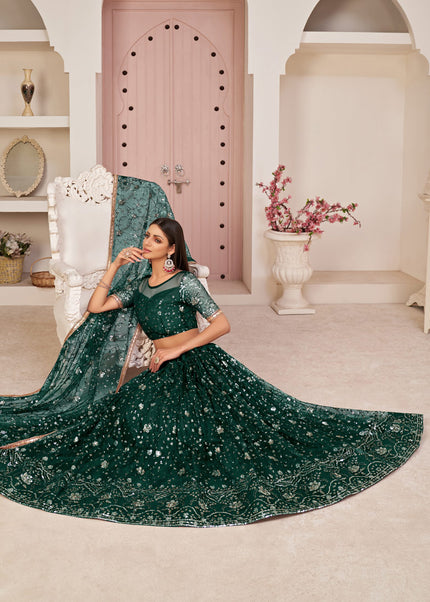 Green and Gold Embroidered Lehenga