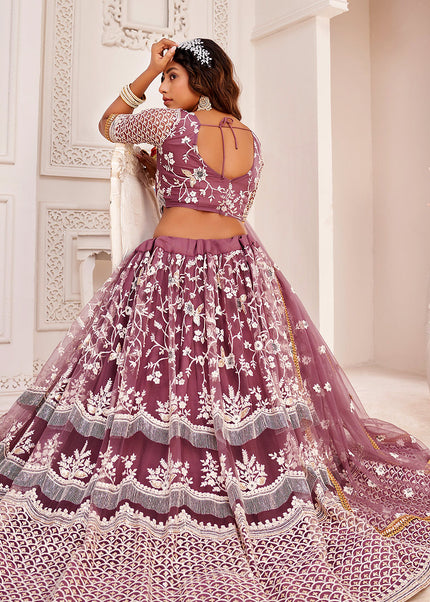 Dark Onion Embroidered Lehenga