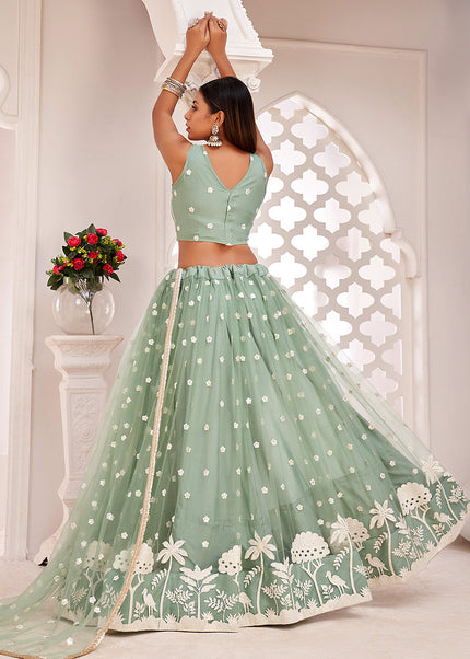 Pista Green Embroidered Lehenga