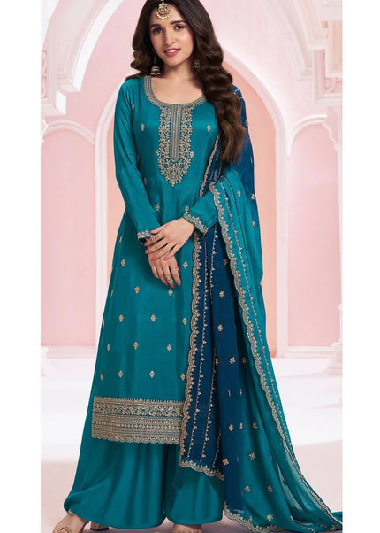 Blue Embroidered Sharara Suit