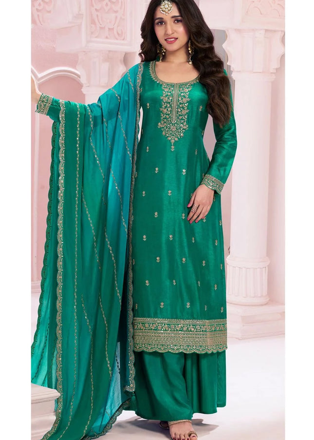 Green Embroidered Sharara Suit