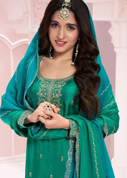 Green Embroidered Sharara Suit