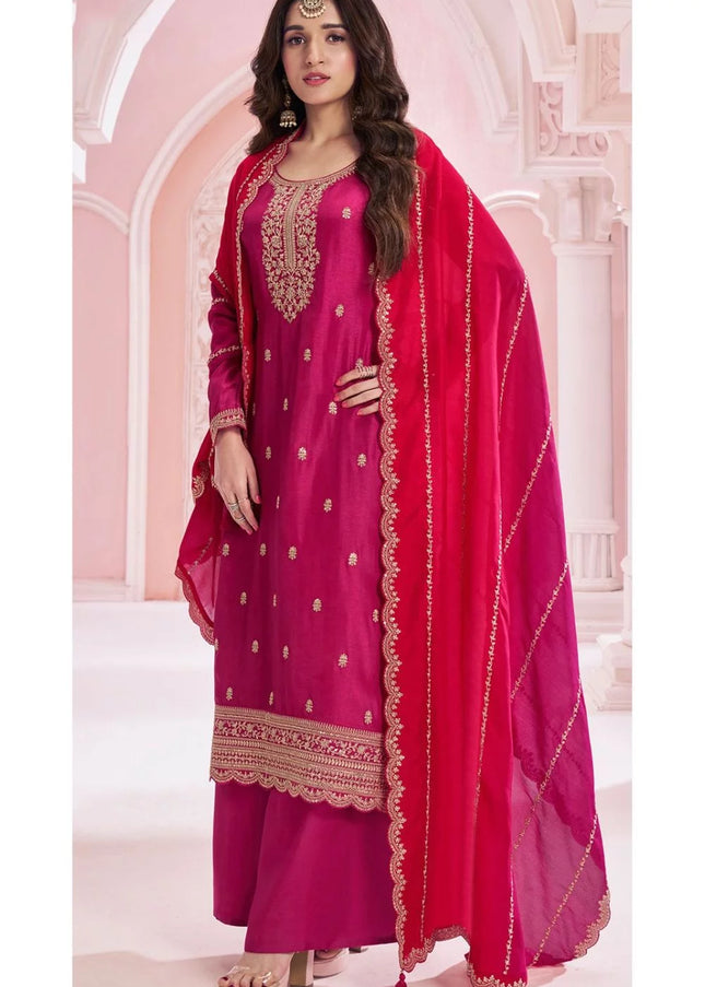 Pink Embroidered Sharara Suit