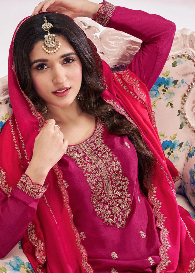 Pink Embroidered Sharara Suit