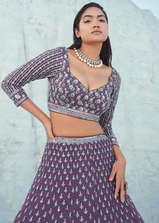 Purple Embroidered Lehenga Choli
