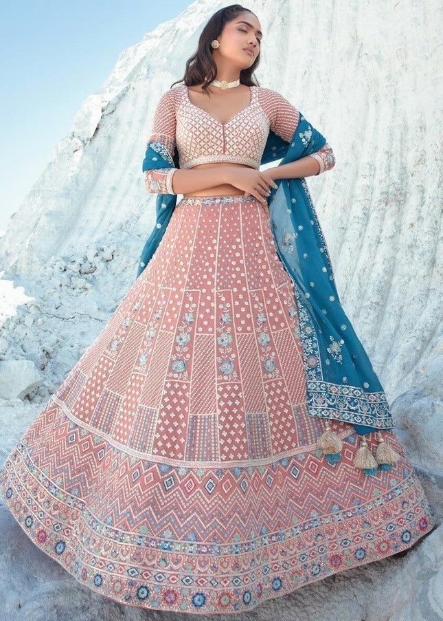 Peach Embroidered Lehenga Choli