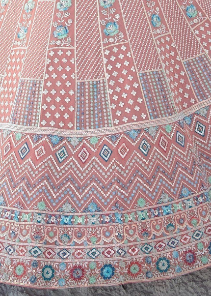 Peach Embroidered Lehenga Choli