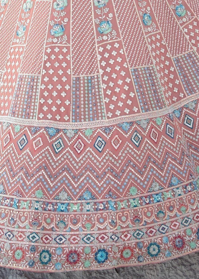Peach Embroidered Lehenga Choli