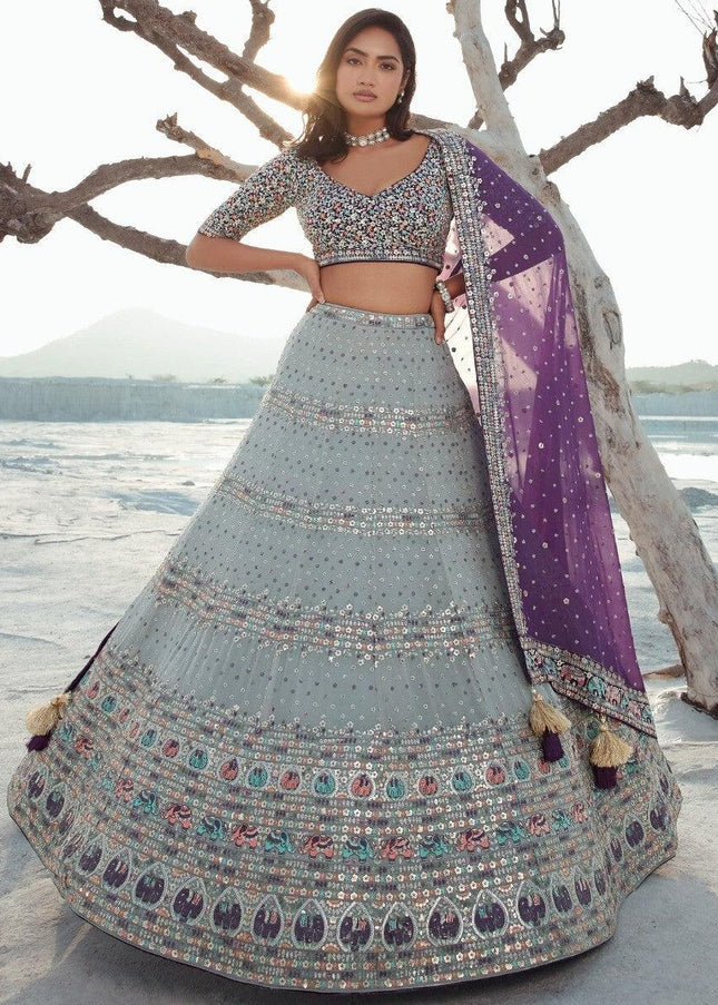 Grey Embroidered Lehenga Choli