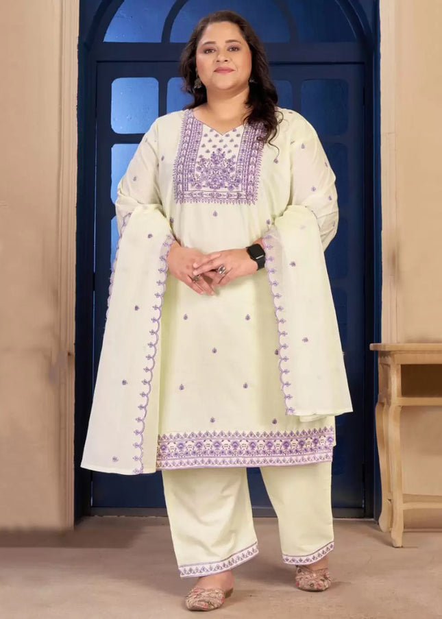 Offwhite Embroidered Pant Style Suit