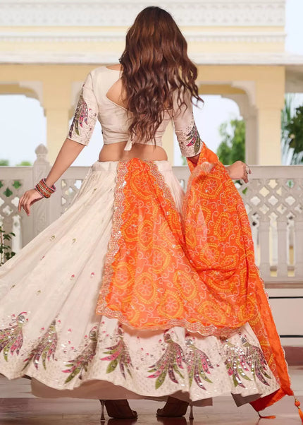 Offwhite and Orange Embroidered Lehenga Choli