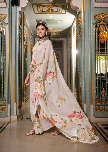 Offwhite Floral Printed Saree