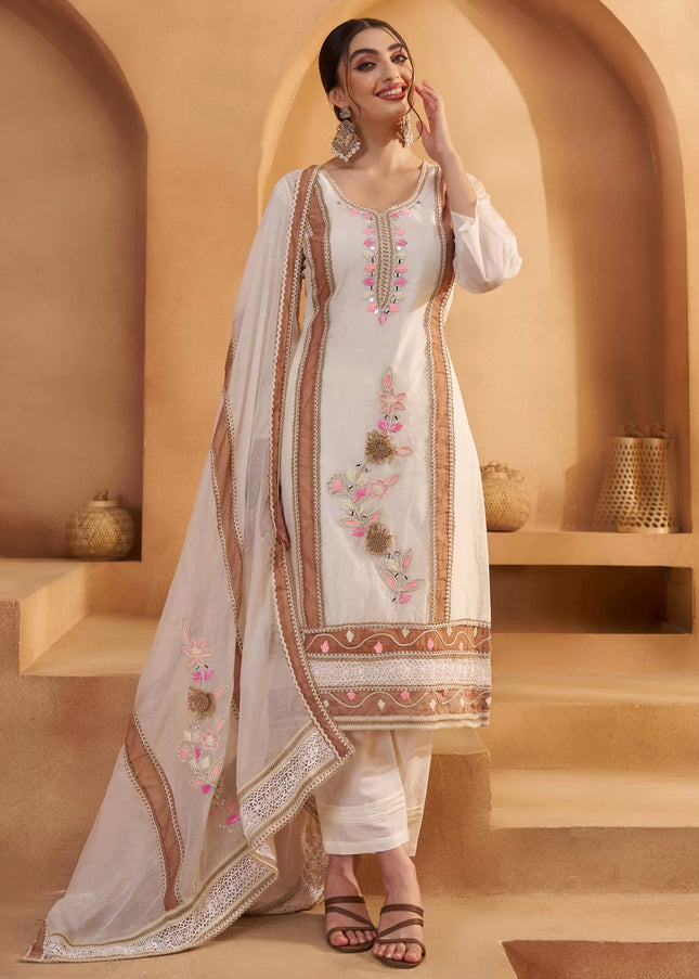 Offwhite Embroidered Pant Suit