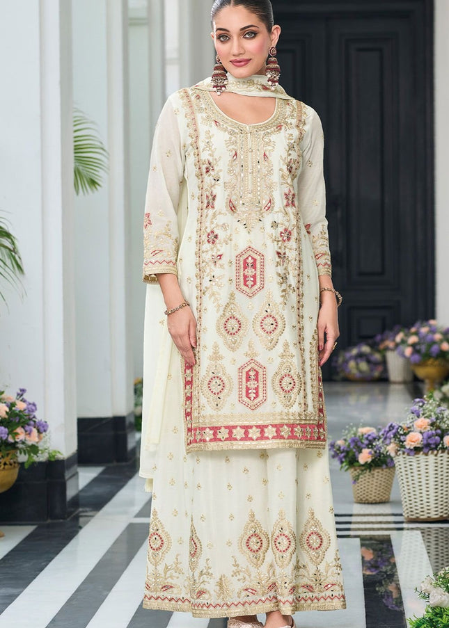 Offwhite Embroidered Sharara Suit