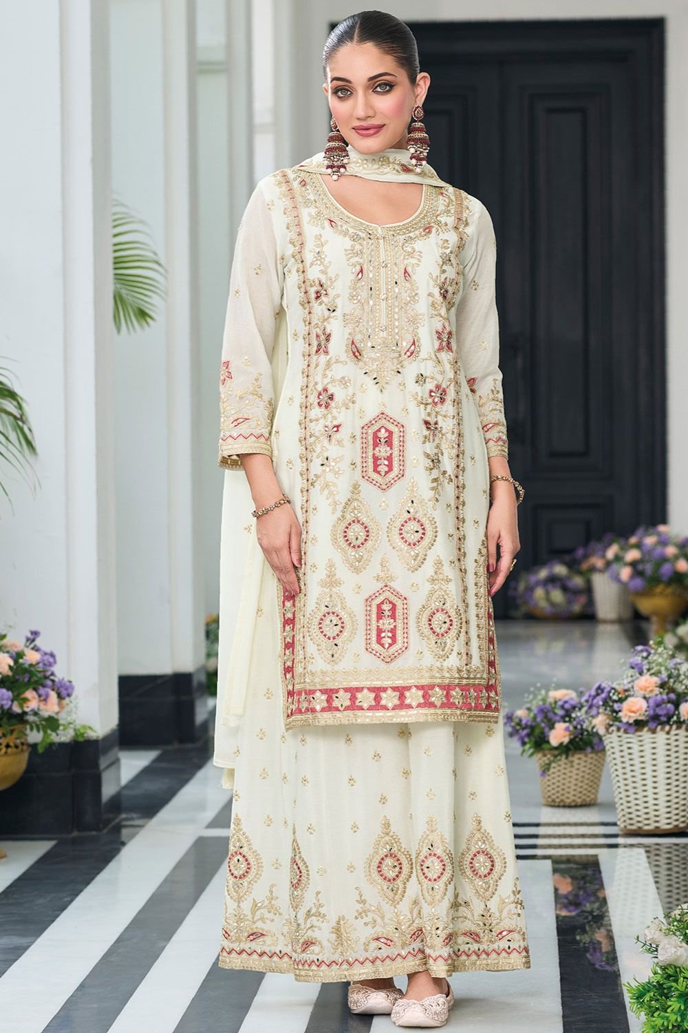 Offwhite Embroidered Sharara Suit FALAKENOOR Offwhite Embroidered Sharara Suit FALAKENOOR