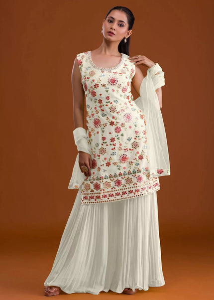 Offwhite Embroidered Sharara Suit