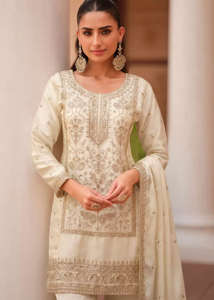 Offwhite Embroidered Gharara Suit