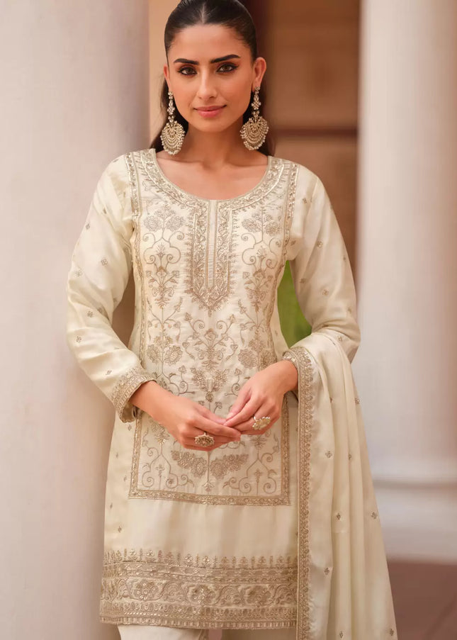 Offwhite Embroidered Gharara Suit