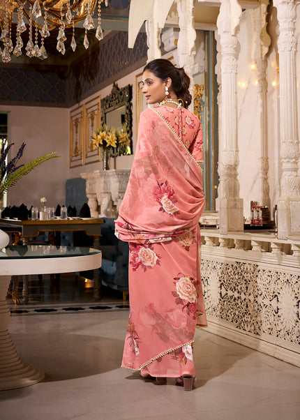 Peach Floral Printed Saree