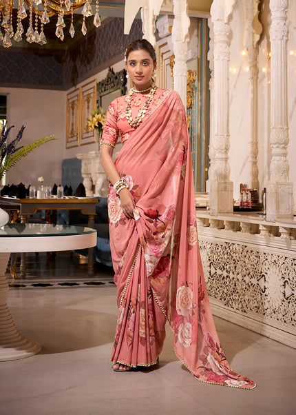 Peach Floral Printed Saree