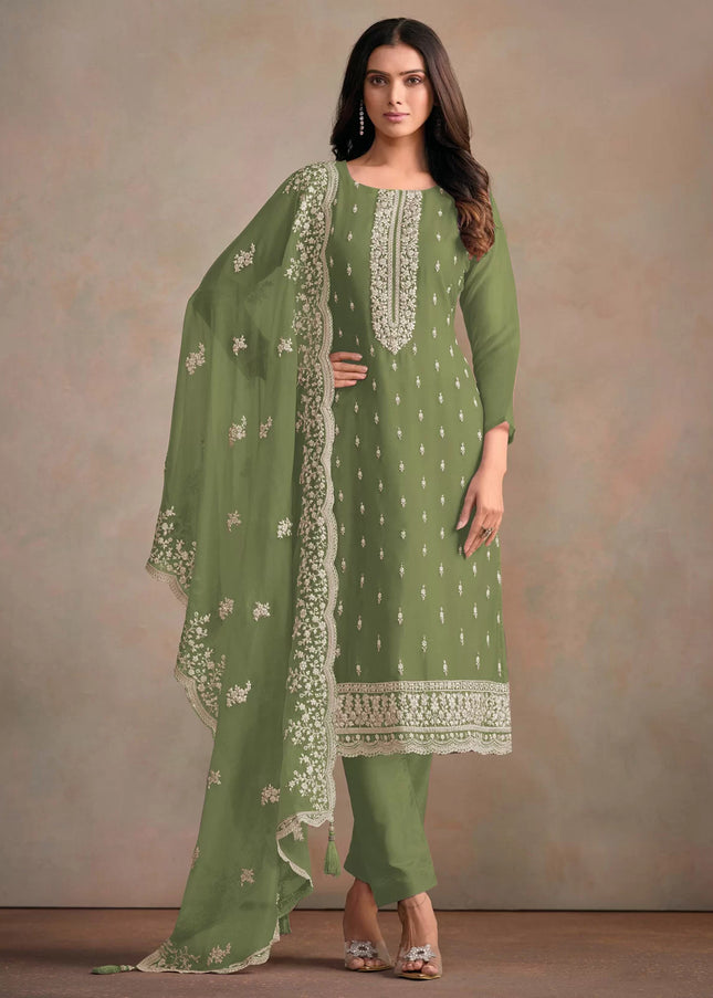 Green Embroidered Pant Style Suit