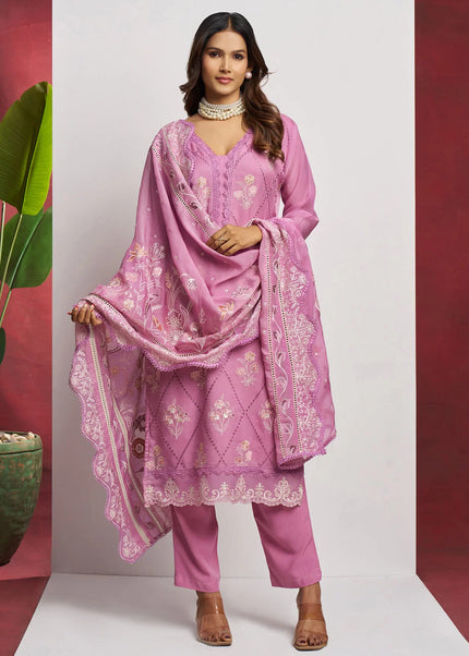Pink Embroidered Pant Suit