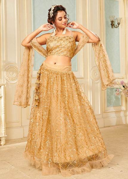 Beige and Gold Embroidered Lehenga