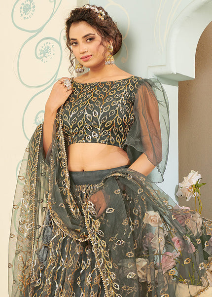Grey and Gold Embroidered Lehenga