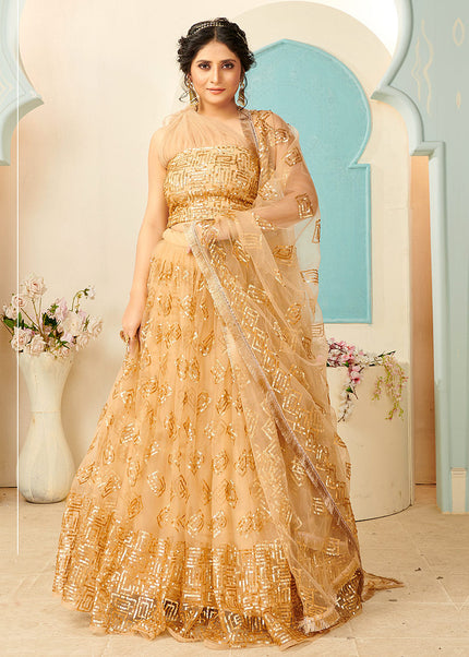 Light Peach and Gold Embroidered Lehenga
