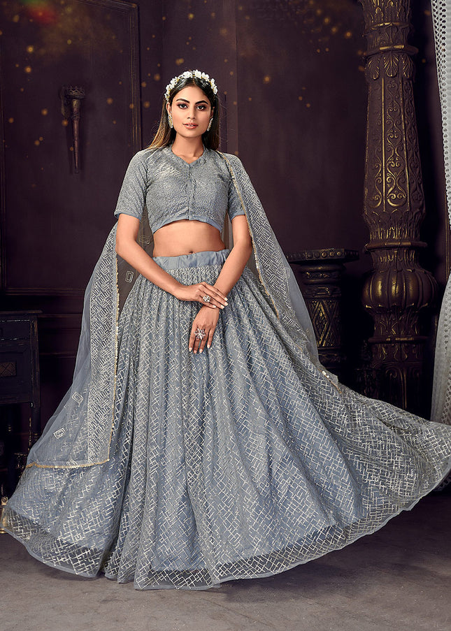 Grey Embroidered Lehenga